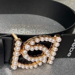 Bebe belt ladies black pearl golden buckle size S